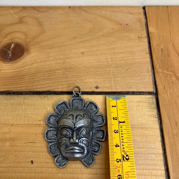 Coastal Salish Haida Sun Necklace Pendant Vintage Indigenous Pewter Jewelry - Picture 4 of 5